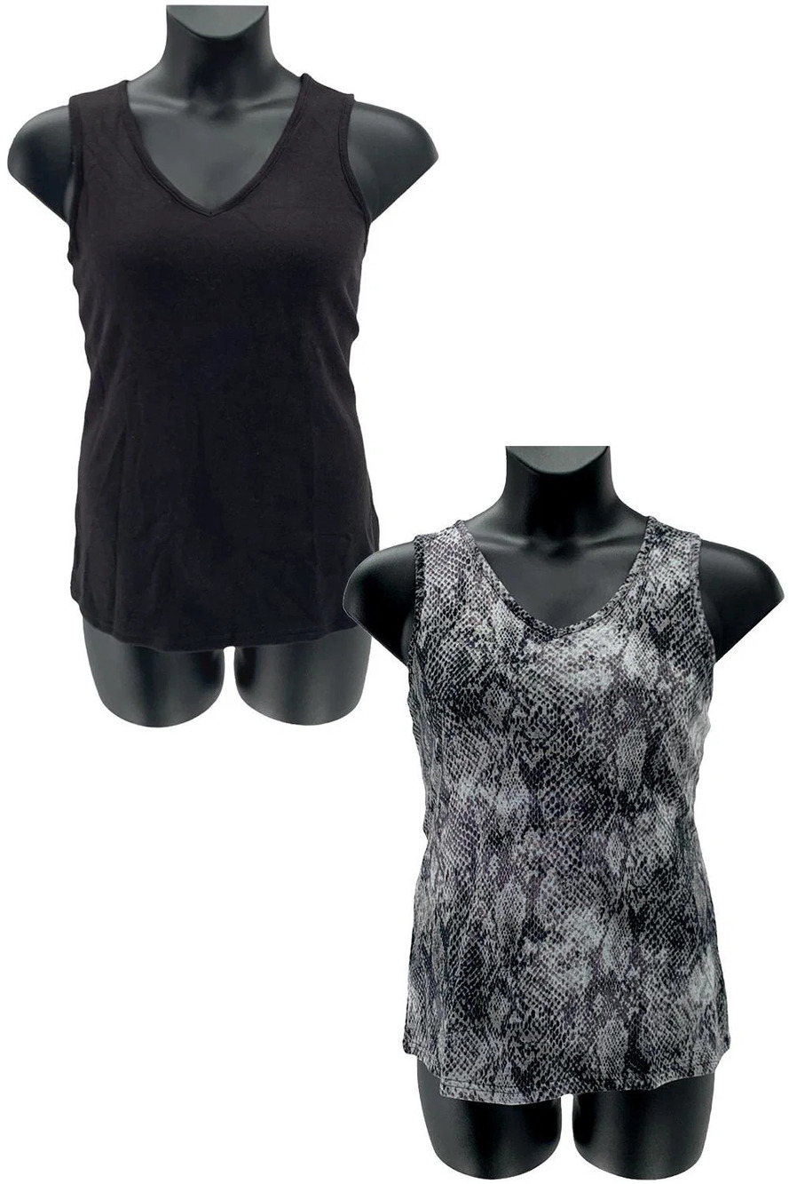 G by Giuliana 2-pack V-Neck Knit Shell Black/Gray - Regular